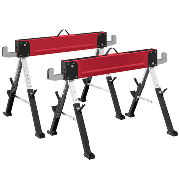 2-delige werkbokset - inklapbare zaagbokken | Kleur: Rood | Afmetingen: 64x116x64-81 cm