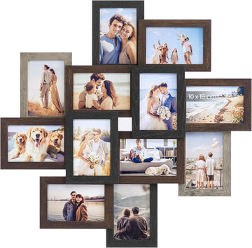 Fotocollage 12 fotolijsten 10x15 cm | Roodbruin, greige gemêleerd, aszwart | 64,5x3,6x64,5 cm