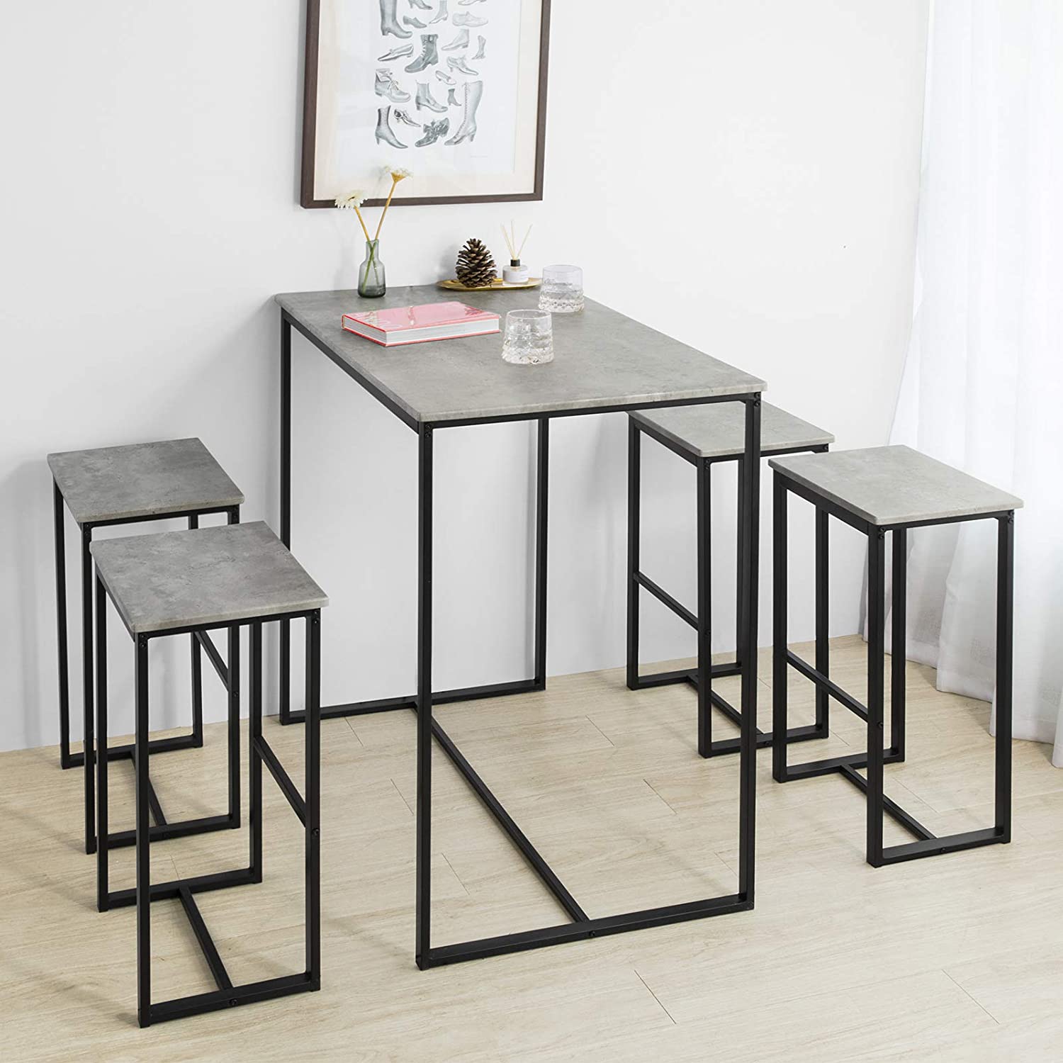 Bar Set - 1 Bartafel en 4 Krukken - Home Kitchen Ontbijtbar Set - Meubels Eetset