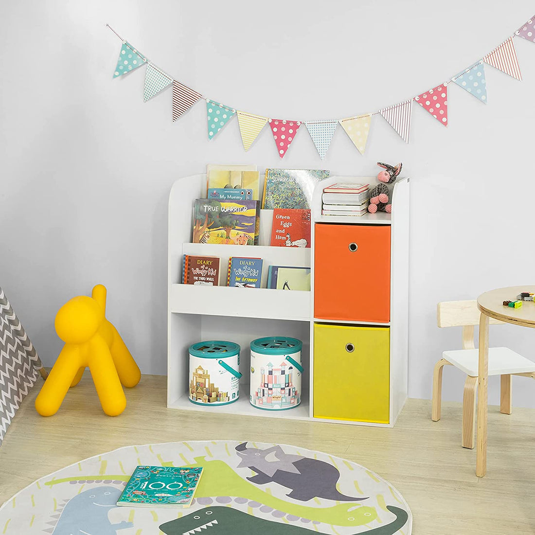 Kinderen Kinderboekenkast Boekenplank - Speelgoedopbergeenheid Opslag Display Plankorganisator met stoffen laden