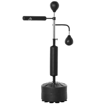 Bokszakset met speedballs en reflexstang | Kleur: Zwart | Afmetingen: 50x88x160-230 cm