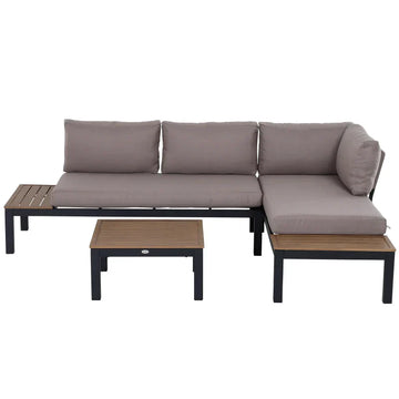 3-delige loungeset voor tuin - Aluminium | Kleur: Grijs+Naturel | Afmetingen: 74x164x69 cm