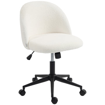 Draaibare bureaustoel van teddyfleece met wielen | Kleur: Crèmewit | Afmetingen: 52x59x84,5 cm