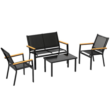 Tuinmeubelset voor 4 personen - Sofa, stoelen en tafel | Kleur: Zwart | Afmetingen: 110x63,5x84 cm