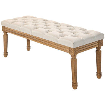 Gestoffeerd bedbankje - Zitbankje | Kleur: Crèmewit/Bruin | Afmetingen: 120x41x48 cm