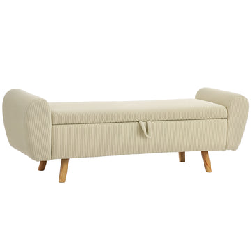 Opbergbank met armleuningen en corduroylook | Kleur: Beige | Afmetingen: 150x45x51 cm