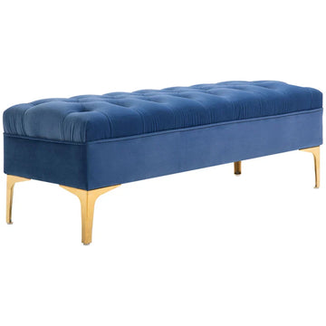 Gestoffeerde velvet bank | Kleur: Blauw+Goud | Afmetingen: 45x118x42 cm