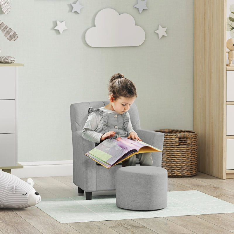 Kinder-Sessel-Set mit Fußhocker - 2-teilig | Farbe: Grau | Abmessungen: 43x45x50.5 cm