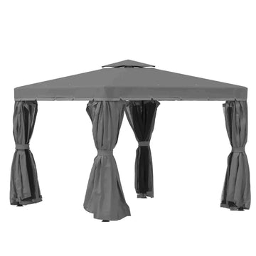 Paviljoen 3x3 m met dubbel dak en gordijnen | Kleur: Donkergrijs | Afmetingen: 296x296x275 cm