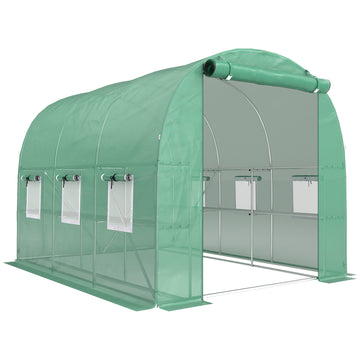 Foliekas met Rekken en Roldeur | Kleur: Groen | Afmetingen: 198x275x191 cm
