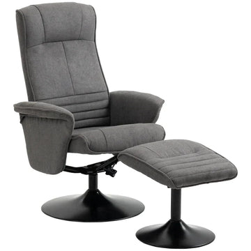 Relaxfauteuil met voetenbank | Kleur: Donkergrijs+zwart | Afmetingen: 69x71x104 cm