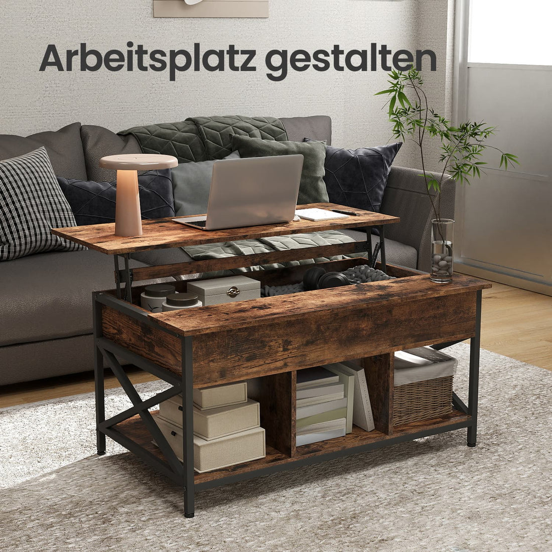 Höhenverstellbarer Couchtisch – braun-schwarz – Spanplatte und Stahl – 60 x 100 x (48-62) cm