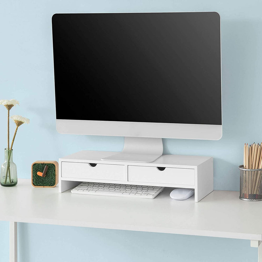Monitorstandaard Computerscherm- Monitorstandaard Monitor- Riser Bureau-organizer met 2 laden