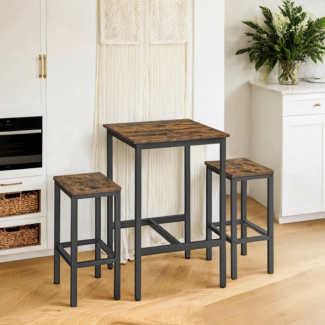 Esszimmergarnitur mit 2 Barhockern – Bartisch – platzsparend – 60x60x90 cm, Hocker 30x40x65 cm