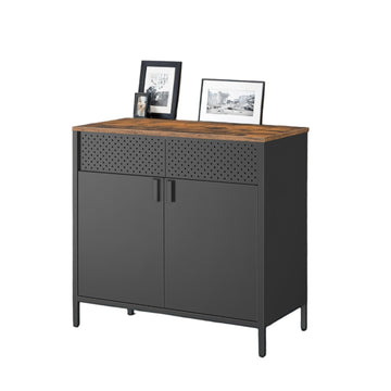 Metalen opbergkast vintage bruin-zwart, dubbele deur, 80 x 40 x 76 cm