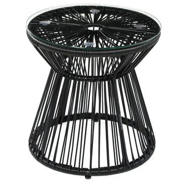Rattan bijzettafel - glazen tuintafel voor buiten | Kleur: Zwart | Afmetingen: 40x40x42 cm