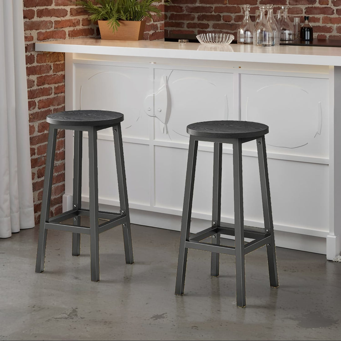 2 Barhocker - Küchenhocker - Langlebiges Metallgestell - 32 cm T x 65 cm H