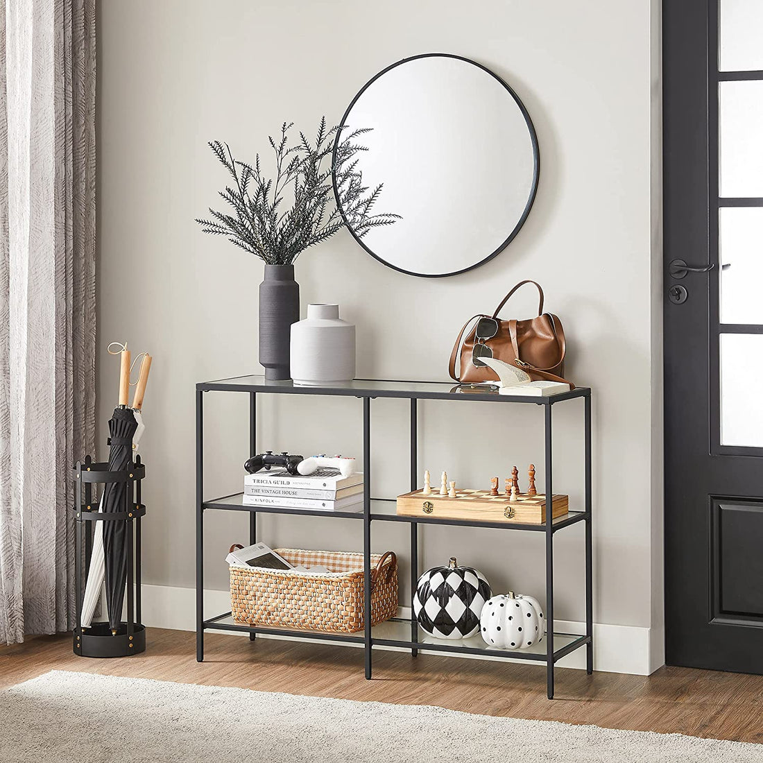 Consoletafel - bijzettafel - gehard glas - modern - zwart - 100 x 30 x 73 cm
