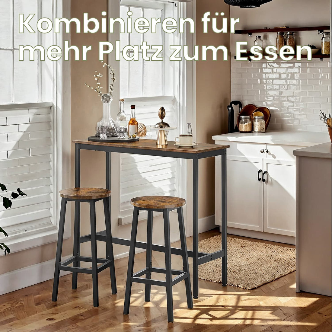Bartisch mit 2 Barhockern - platzsparender Barset - 40x100x90 cm