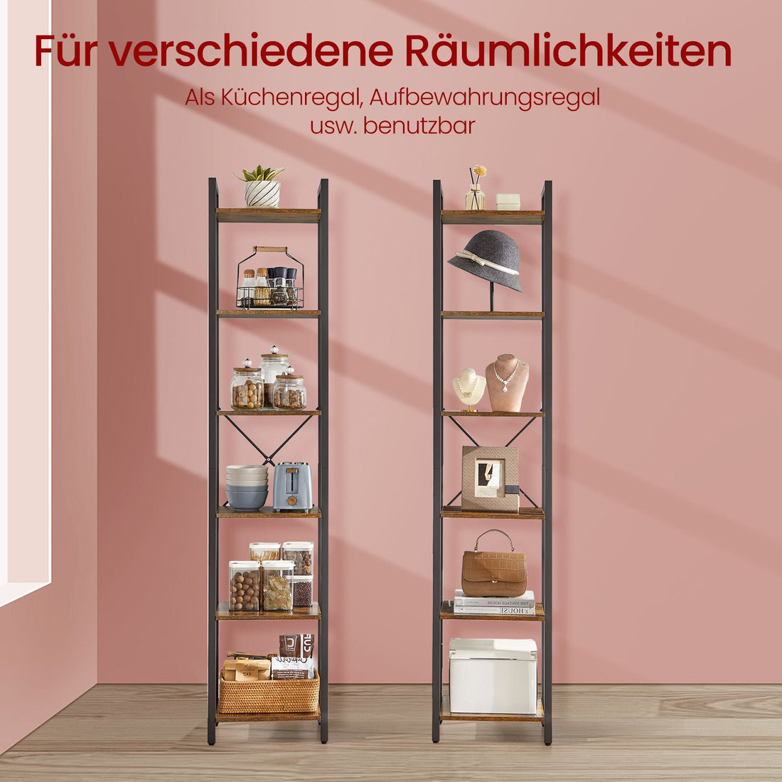Boekenkast - Vintage bruin-zwart - Spaanplaat en staal - 40 x 30 x 187,5 cm