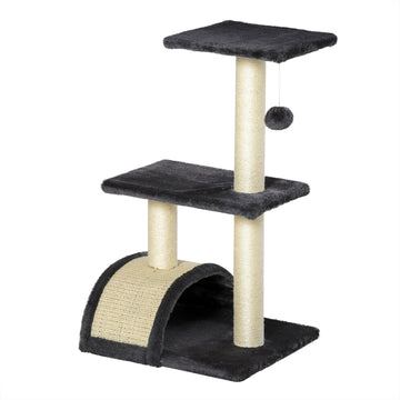 Kattenkrabpaal met sisal en ligplek | Kleur: donkergrijs/beige | Afmetingen: 35x40x72 cm