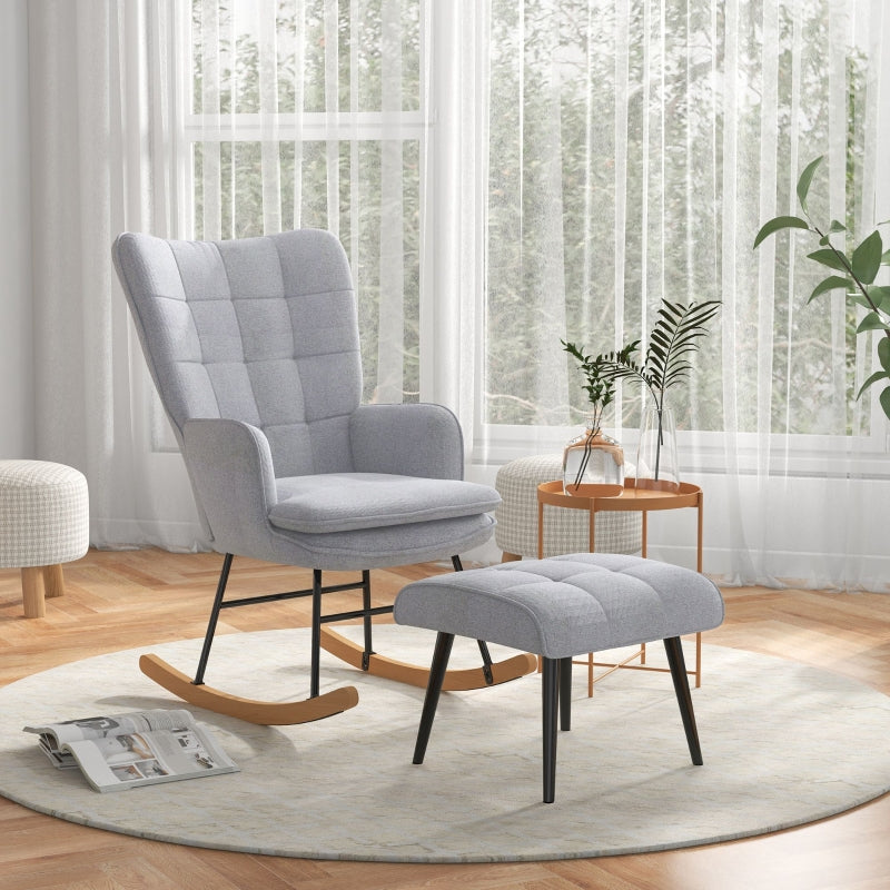Schaukelstuhl mit Hocker – Skandi-Design | Farbe: Hellgrau | Maße: 89x64x90 cm