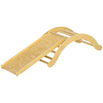 Montessori klimrek 4-in-1 met glijbaan | Kleur: Natuurlijk hout | Afmetingen: 49,5x168x39,5 cm