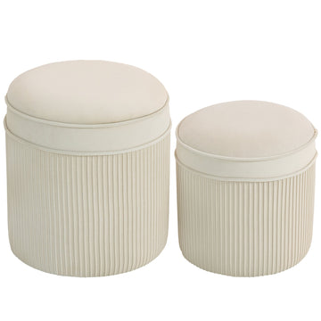 2 opbergkrukken - Fluwelen look, wit | Kleur: Wit | Afmetingen: 36x36x41,5/32x32x33,5 cm