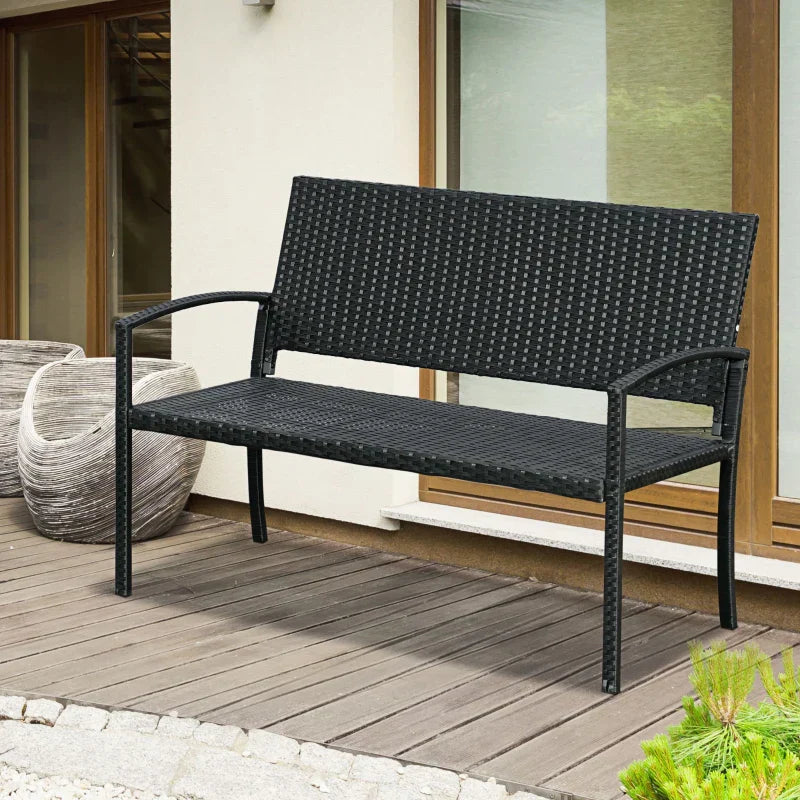 Gartenbank 2-Sitzer aus PE-Rattan | Farbe: Schwarz | Maße: 122x60x85 cm
