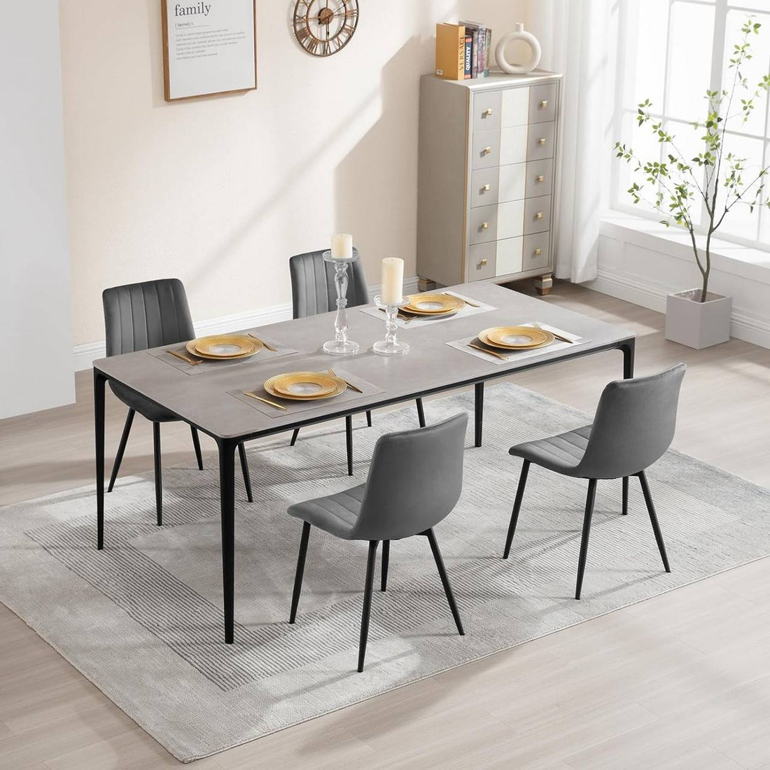 Matstolar, 4-pack, med sammetsklädd sits och metallben | 44x50,5x80,5 cm