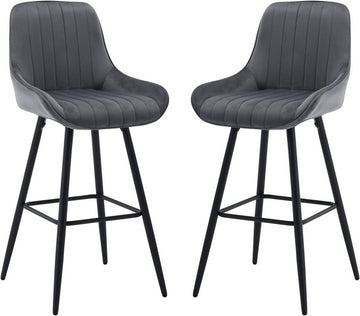 Barstoel van fluweel met metalen poten | Donkergroen/donkergrijs/zwart | 48,5x46x106 cm