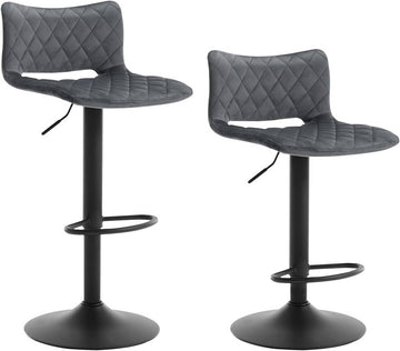 Set van 2 verstelbare barhockers met rugleuning en fluweel | Zwart/donkergrijs