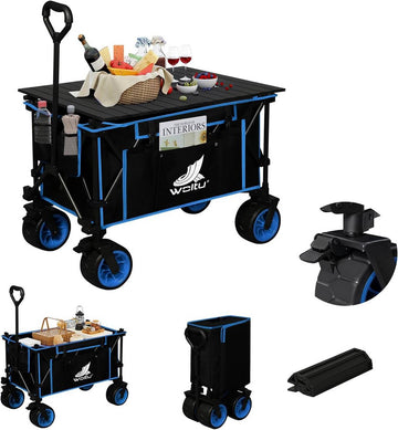 Bolderkar met remmen en tafelblad 150 l 120 kg | zwart met blauw/grijs/rood | 92x55,5x97 cm