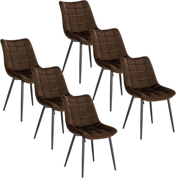 6-delige set eetkamerstoelen met rugleuning fluwelen zitting en metalen poten | 46x40,5x85,5 cm