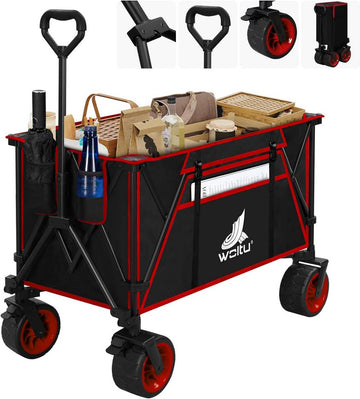 Opvouwbare bolderkar met remmen 240 l 120 kg | Zwart+Rood | 106x54x105 cm