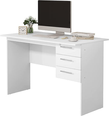 Bureau met 3 laden en slot van hout | Wit | 120x60x75 cm