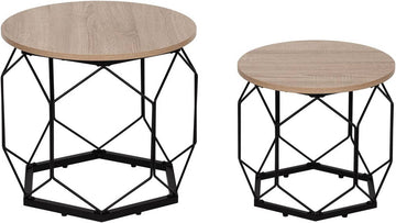 Set van 2 ronde bijzettafels met opbergruimte | 50x45x50 cm en 40x36x40 cm