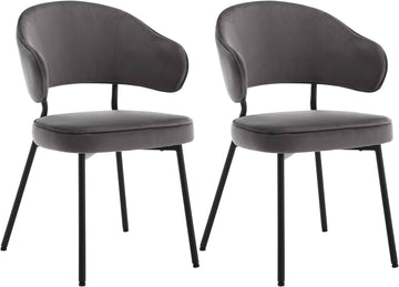 Set van 2 eetkamerstoelen met armleuningen en fluwelen bekleding | 54x52x83,5 cm