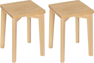 Set van 2 massief houten eetkamerkrukken, stapelbaar | Natuurlijk hout | 31x31x44,5 cm
