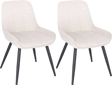 Set van 2 eetkamerstoelen van fluweel met rugleuning | Cremewit | 38x43x81,5 cm