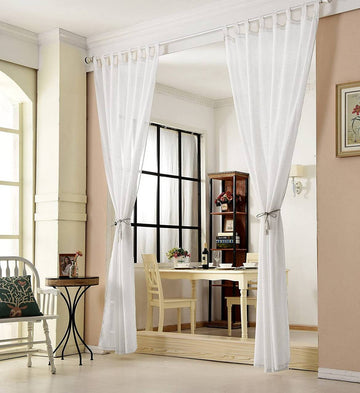 2-delige transparante gordijnen met lussen linnenlook | Wit | 140x245 cm