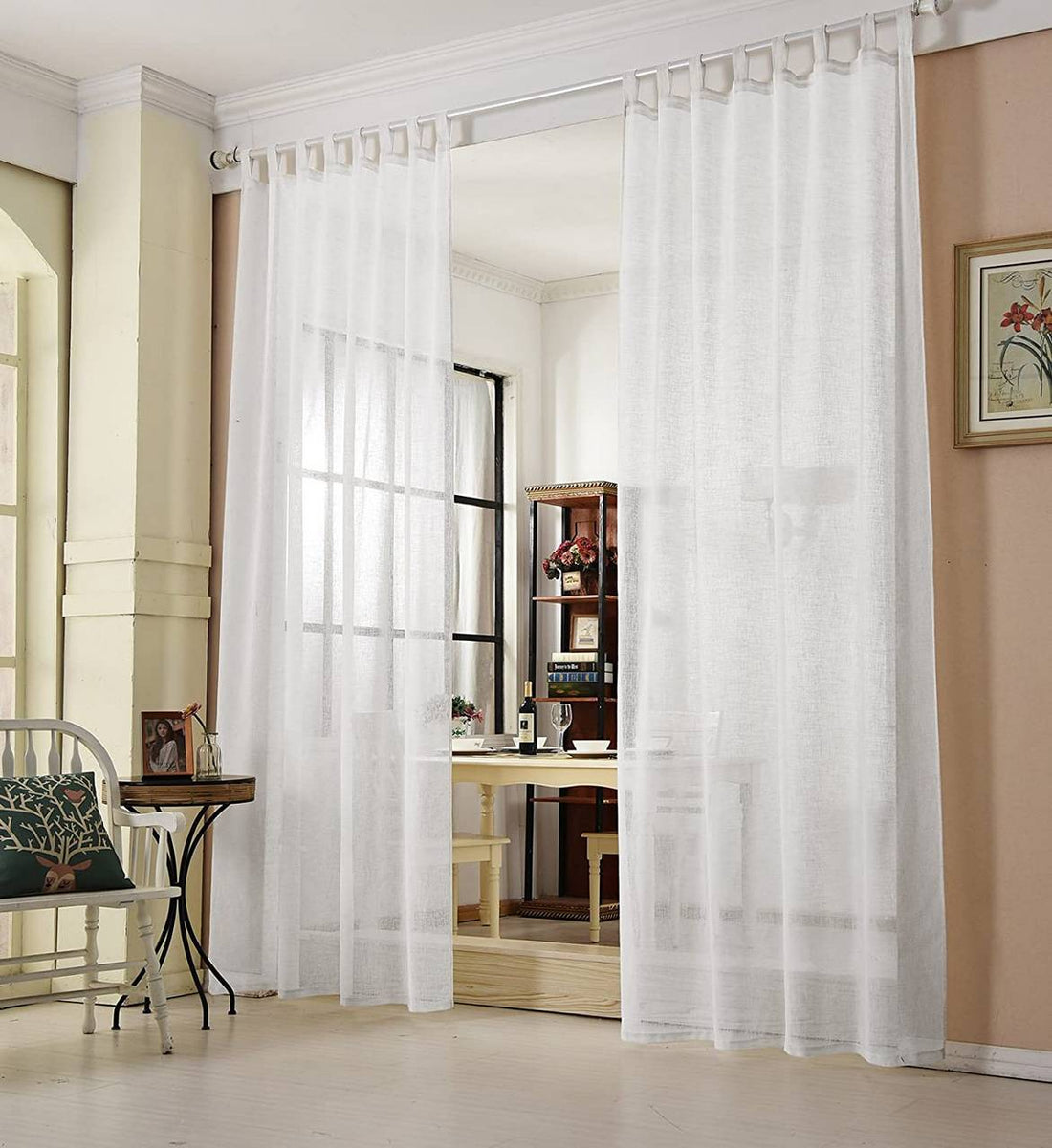 2-delige transparante gordijnen met lussen linnenlook | Wit | 140x245 cm