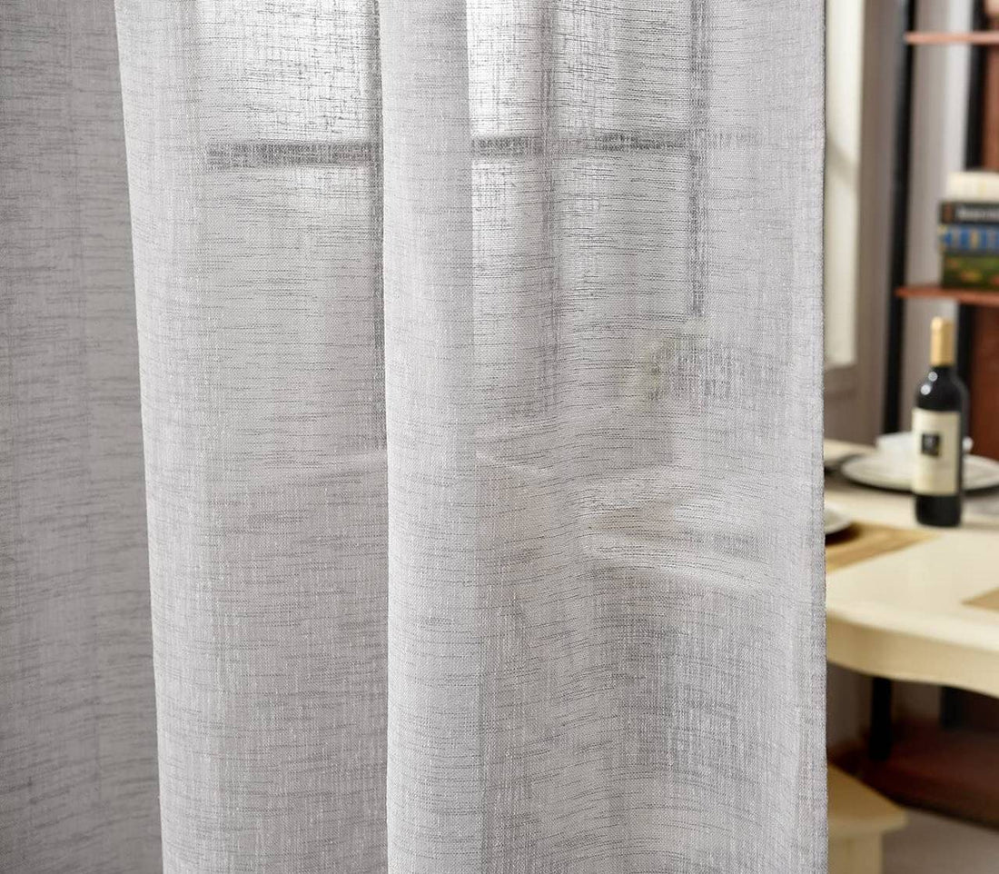 2-delige transparante gordijnen met lussen linnenlook | Lichtgrijs | 140x225 cm