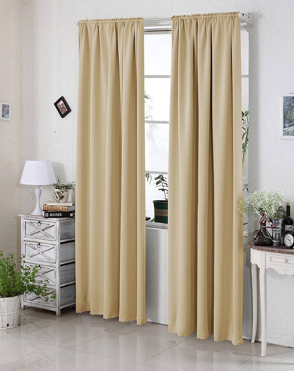 2-delige verduisterende gordijnenset met plooiband | Champagne | 135x245 cm