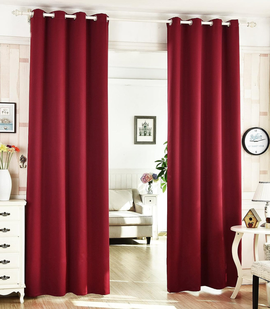 2 verduisterende gordijnen met ringen Bordeaux | 135x245 cm