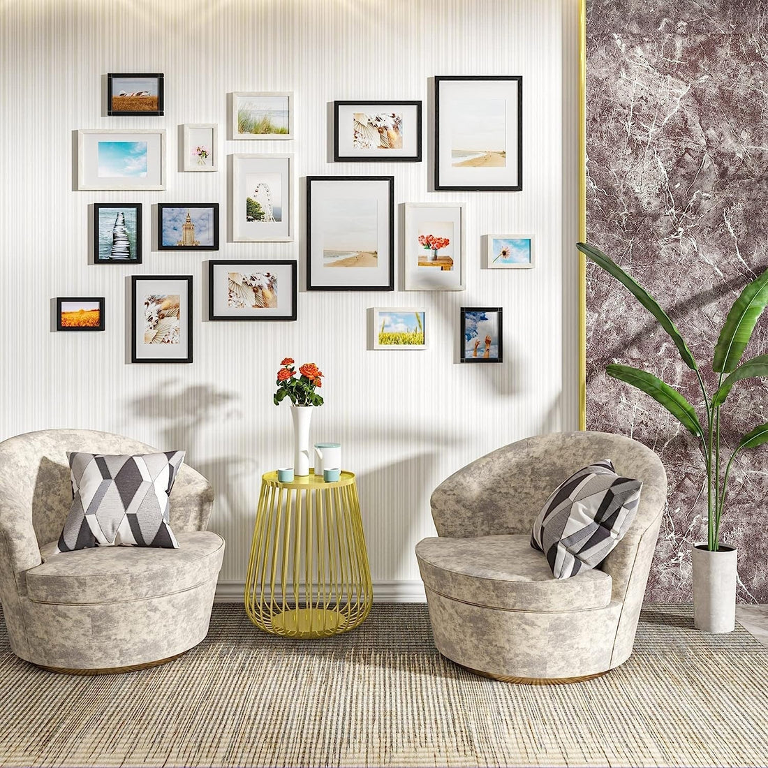 10-teiliges Fotorahmenset mit Papierpassepartout aus MDF | Schwarz | 30x40 cm