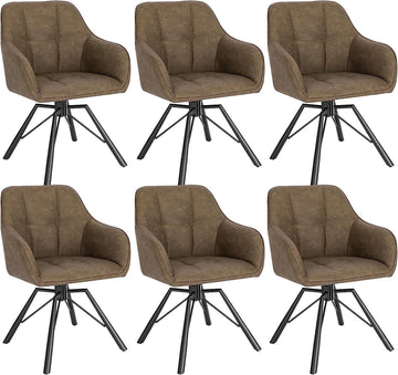 Draaibare eetkamerstoelen met armleuningen 6-delig | Bruin | 58,5x54,5x82,5 cm