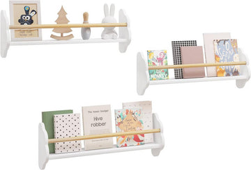 3-delige kinderboekenplank wandrek | Wit | 65x23x12,7 cm