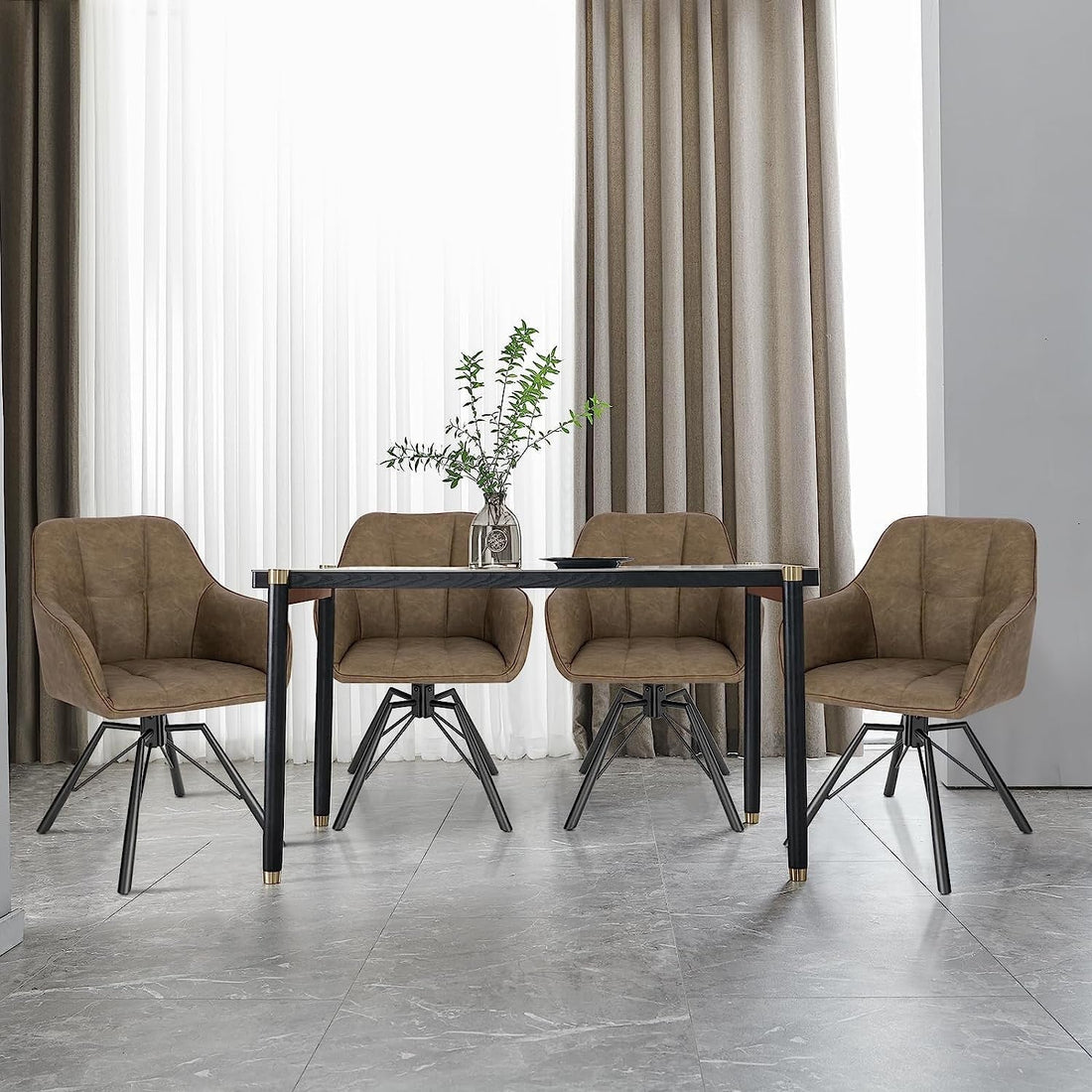 Draaibare eetkamerstoelen 4-delige set met armleuningen | Bruin | 58,5x54,5x82,5 cm