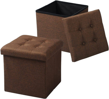 Set van 2 opvouwbare zitkrukken met opbergruimte | Bruin | 37,5x37,5x38 cm